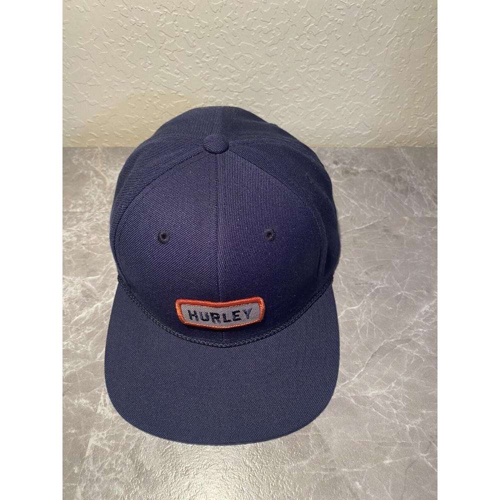 HURLEY Navy Schuster Logo Snapback Hat Ballcap Flat Bill